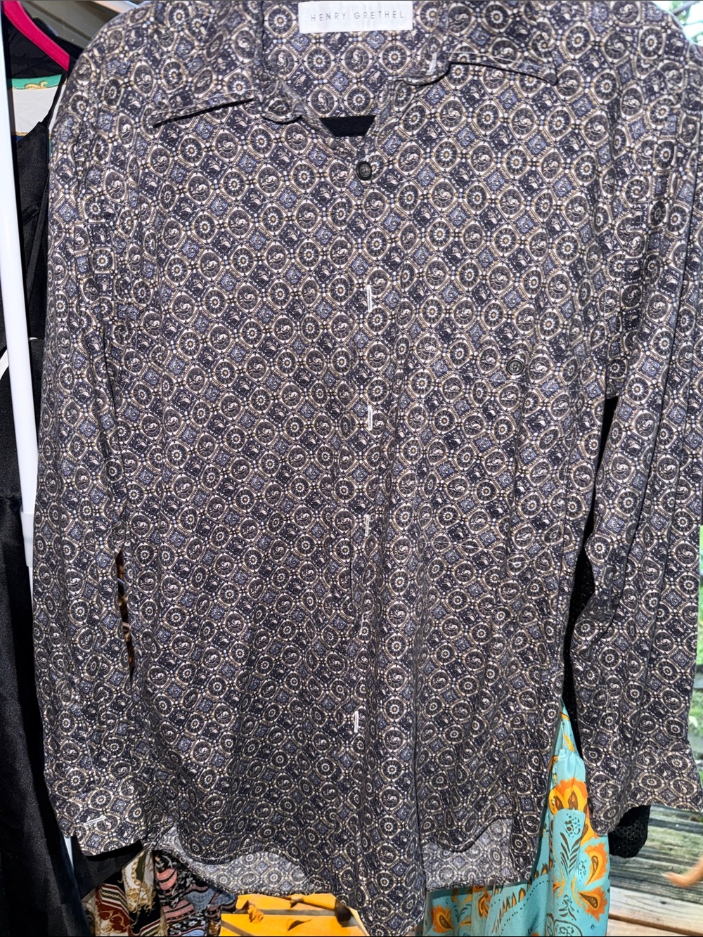 Henry Grethel Men's Long-Sleeve Patterned Shirt size small 37 cm